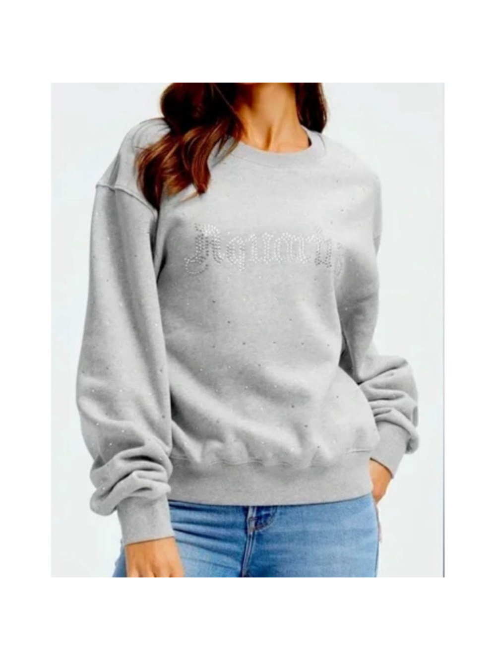 Good American OVERSIZED Horoscope Aquarius Rhinestone Sweatshirt Grey- Size 0